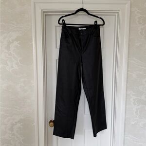 Elegant Black Women's Pleather Straight Leg Pants